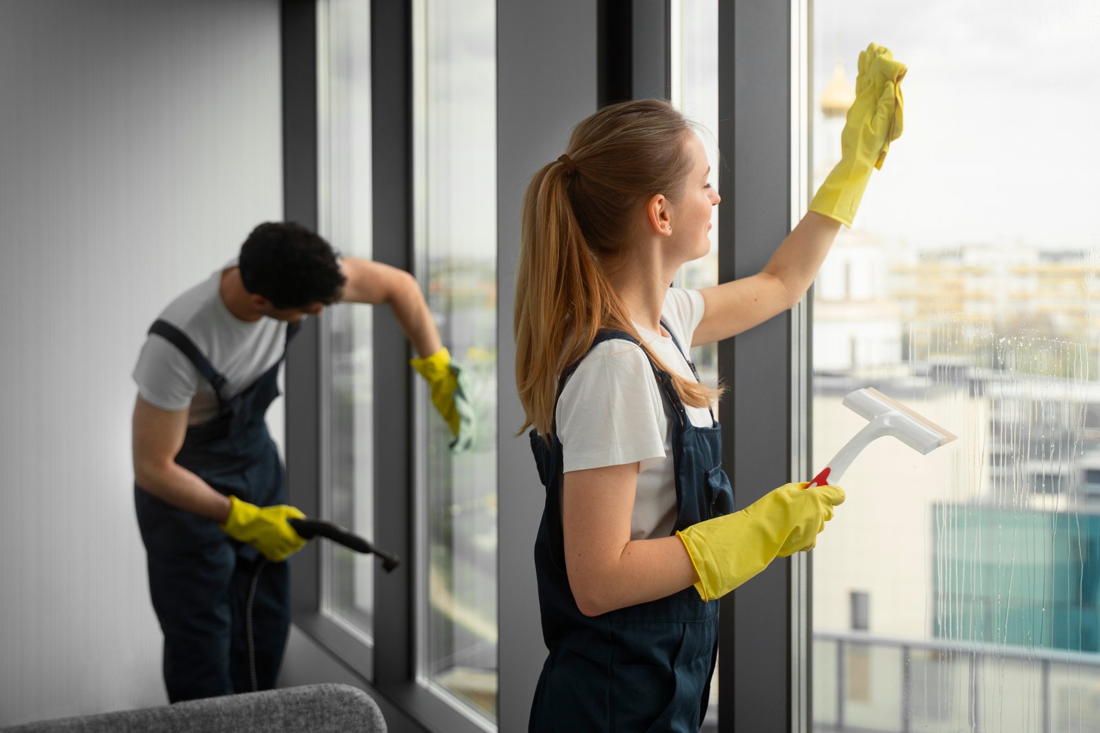 Commercial window cleaning team